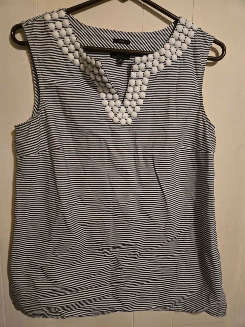 Talbots Size 6 Striped Sleeveless Top with Beaded Neckline